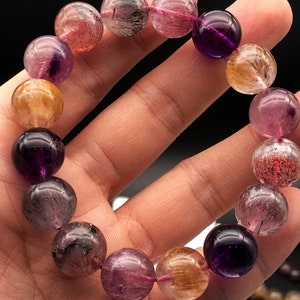 Große Perle, Super Seven Armband, Super Seven Armband, Super Seven, Cacoxenit, Edelstein,Schmuck,Geschenk für ihn,Reichtum,Intuition,Charme