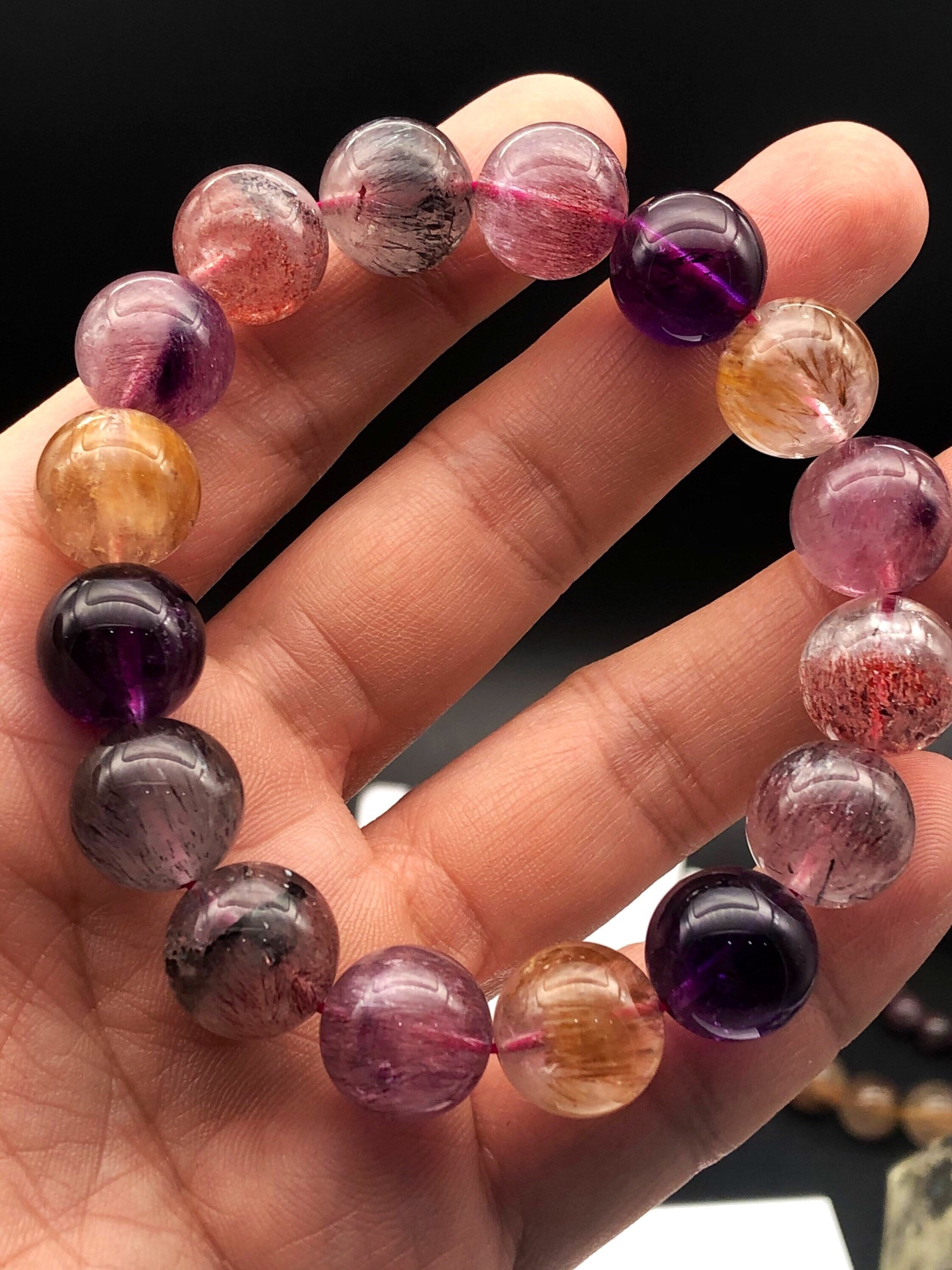 Large Bead,super Seven Bracelet,super 7 Bracelet,rare-golden