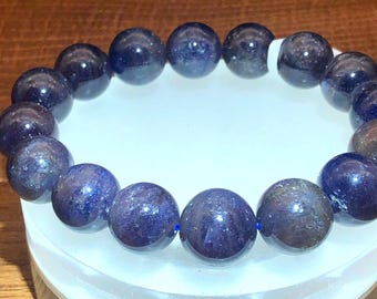 13.8mm,large bead,rare,iolite,sunstone crystal,bracelet, cordierite,bracelet,crystal jewelry,intuition,3rd eye chakra,gift for him her