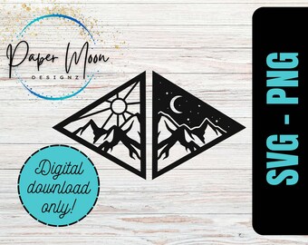 Mountain Sun and Moon SVG PNG, Digital File, Geometric, Boho, Instant Download