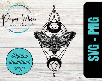 Death Moth SVG PNG, Digital File, Geometric Moon, Boho, Instant Download