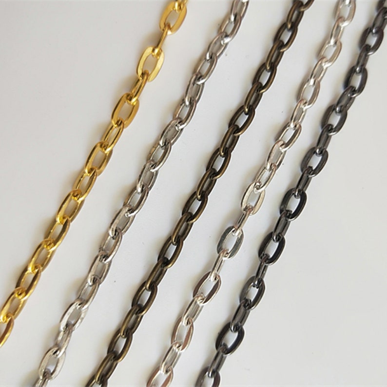 Antique Bronze Silver ToneAntique SilverGold ToneGunmetal Black Cable Chain Flat Oval Necklace Chain With Lobster Clasp 4x7MM 10PCS