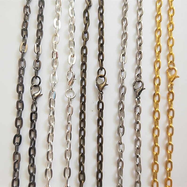 Antique Bronze Silver ToneAntique SilverGold ToneGunmetal Black Cable Chain Flat Oval Necklace Chain With Lobster Clasp 4x7MM 10PCS