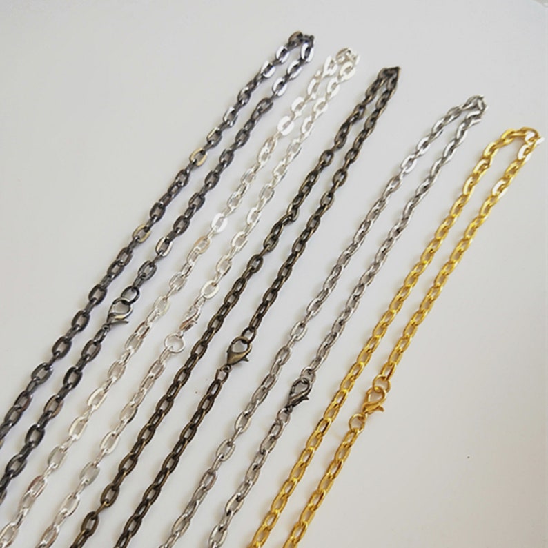 Antique Bronze Silver ToneAntique SilverGold ToneGunmetal Black Cable Chain Flat Oval Necklace Chain With Lobster Clasp 4x7MM 10PCS