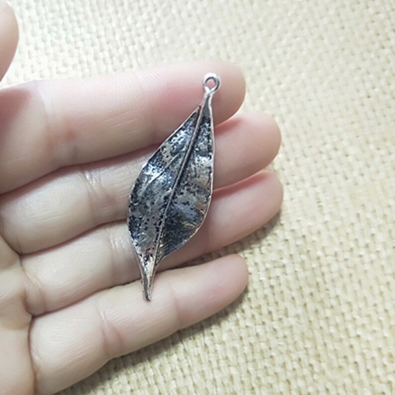 10Pcs Antique Bronze Antique Silver Leaf  Necklace Pendant Charm 15X48MM