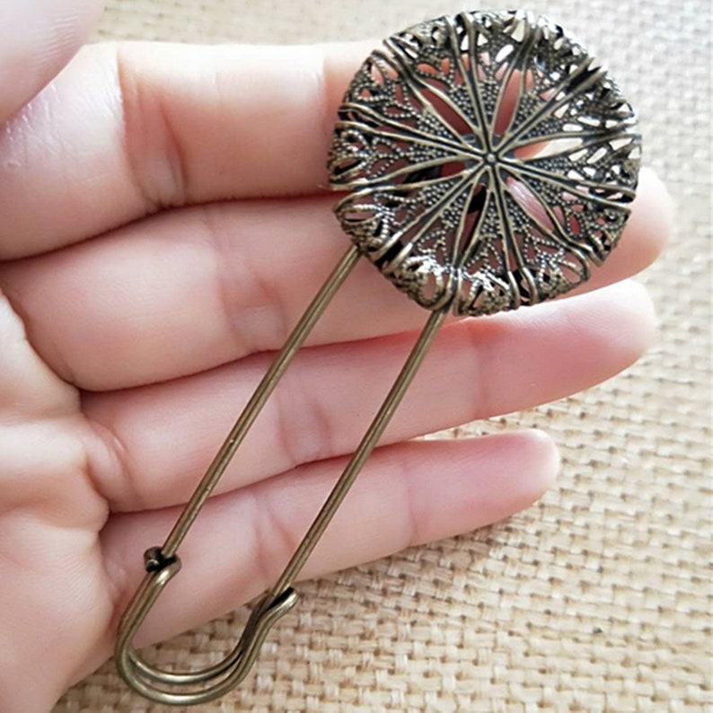 Flower Brooch clip Antique Silver Flower Filigree Pad Flower Brooch Pins 10PCS