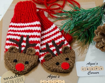 Winter gloves - baby gloves - knitted gloves - Reindeer gloves - Christmas gloves