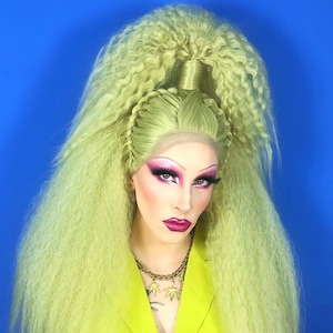 Crimped 1/2 Ponytail With Plaits - Custom Lace Front Drag Queen Wig