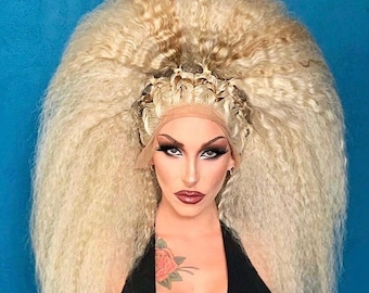 Parrucca Da Donna Con Motivo "Drag Queen", Lunga Bionda E Ondulata, Con Pizzo Frontale, Dall'aspetto Naturale, In Fibra Sintetica Resistente Al Calore - Foto 5