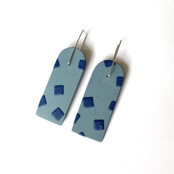 Tag Pole Earrings - Navy and Grey Porcelain