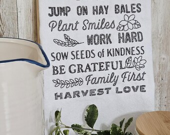 Personalized Embroidered Kitchen Towel Farmhouse Tea Towel with Family Name Customized Dish Towel with Farmhouse Theme