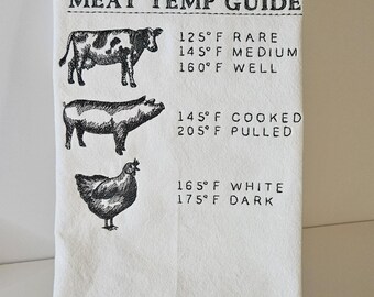 Meat Temp Guide embroidered tea towel