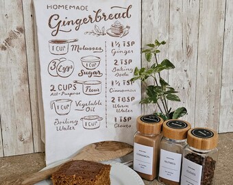 Embroidered Kitchen Towel, Homemade Gingerbread Recipe, Cotton Tea Towel