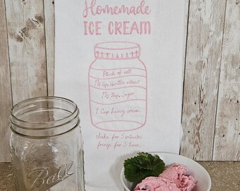 Embroidered Cotton Kitchen Towel Homemade Ice Cream Recipe Housewarming Gift