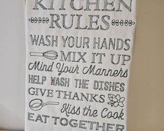 Kitchen Rules embroidered dish towel/tea towel