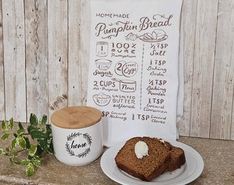 Embroidered Pumpkin Bread Recipe Tea Towel, Housewarming Gift