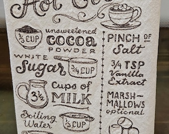 Embroidered Hot Cocoa Tea Towel for Gift Basket for Hot Chocolate Lover Decorative Dish Towel for Gift Basket