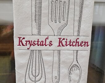 Personalized Embroidered Tea Towel, "Your name's" Kitchen dish towel