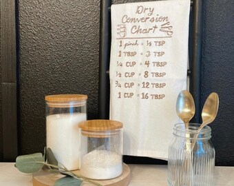 Embroidered Kitchen Towel, Dry Conversions Chart, Housewarming Gift