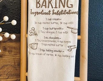 Embroidered Baking Kitchen Towel Cotton Tea Towel Dish Towel with Baking Substitutions