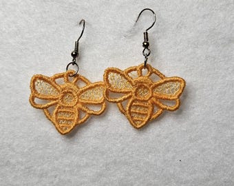 Lace earrings, bee dangle jewelry