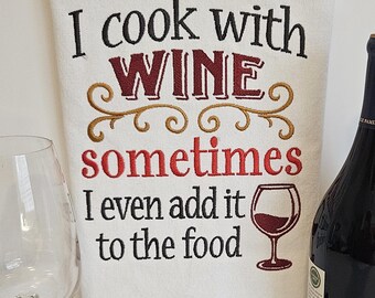Embroidered Wine Dish Towel, Hostess Gift