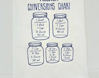Mason Jar Kitchen Conversions Chart Tea Towel