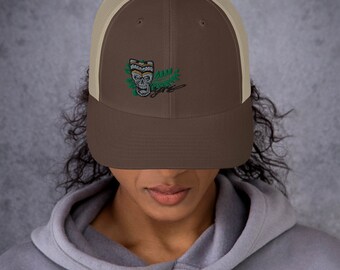 Light Gray or Black Trucker Hat Good Luck Red Tiki on Black /& White