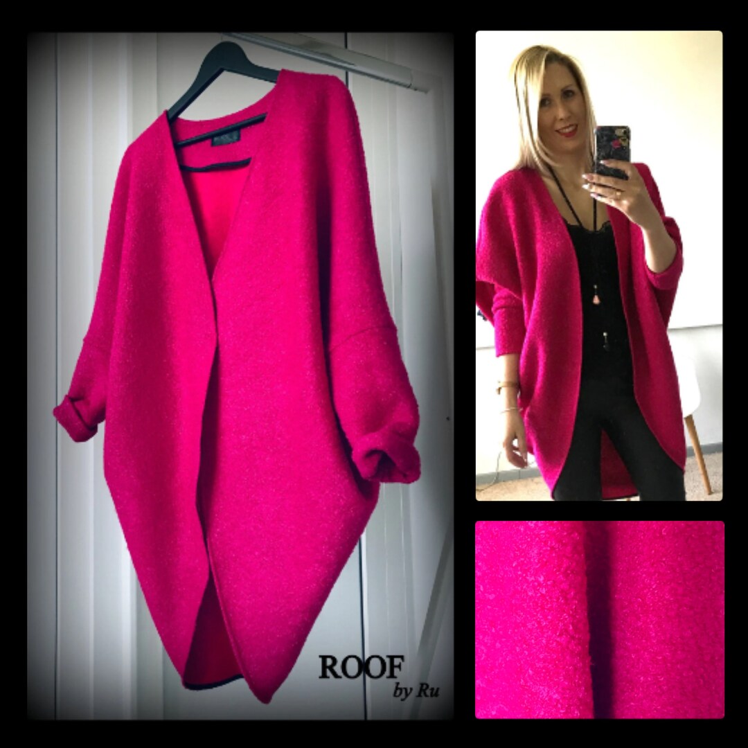 Cardigan moda ciclamino, cardigan in lana autunnale, maglione in