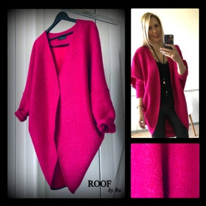 Alpenveilchen-Strickjacke, Herbstwollstrickjacke, Bouclé-Wollpullover für Frauen