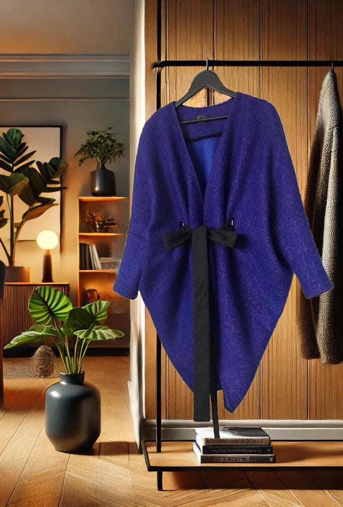 Wool Cardigan with Black Ribbon, Exclusive cardigan - coat with belt,  High-Quality Wool Cardigan, Elegant and Comfortable Winter Cardigan