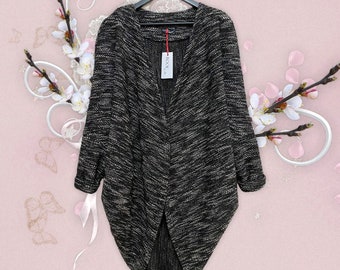 White - black shining  women cardigan, mélange original cardigan, Fancy cardigan for the holidays
