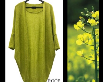 Wool yellow cardigan with angora, summer cozy sweater