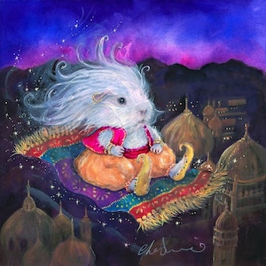 The Flying Carpet  Guinea Pig Giclee Print, Unique Guinea Pig Art, Gift for Guinea Pig Lovers