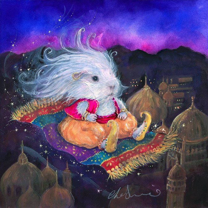 The Flying Carpet Guinea Pig Giclee Print, Unique Guinea Pig Art, Gift