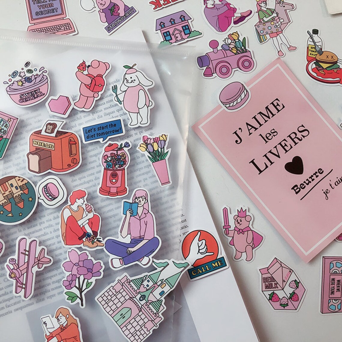 70 pc Ins Pink Neon Girl Korean Ardium Sticker Pack Art Etsy