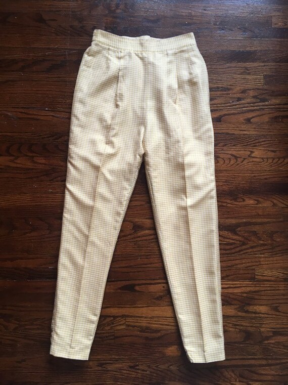 Yellow and White Gingham 1950s 50s Cigarette Pants