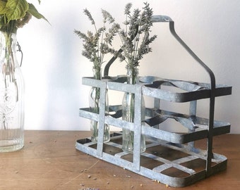 French vintage bottle carrier, French farmhouse kitchen decor, display, storage and organization for home, country cottage gift