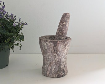 Vintage stone pestle and mortar, French vintage kitchenalia, Kitchen farmhouse decor, herb crusher, heavy, original French kitchenware