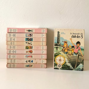 French vintage children's books, 1970s, vintage Enid Blyton, Comtesse de Segur, Bibliothèque Rose, hardback books with pink spine