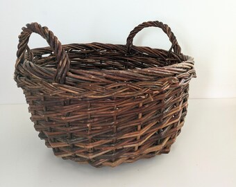 Vintage basket, handmade French rustic basket for home, country cottage storage and organisation for farmhouse styled decor, home gift