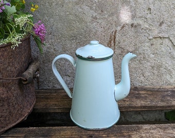 French vintage enamel coffee pot, traditional farmhouse kitchen decor , rustic home gift, French cottage style homeware,  table decor