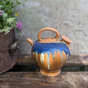 French vintage  water carrier, confit pot style jug, handmade terracota, glazed jug, authentic French country homeware decor