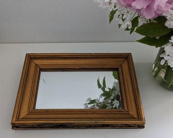 Petit miroir vintage français, cadre doré, miroir en verre au mercure pour mur, miroir simple pour la maison, cadeau antique pour la maison