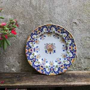 Antique French plate, beautiful handpainted ornate plate, decorative antique plate, blue floral plate for kitchen
