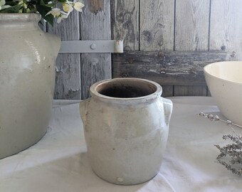 Small sized, light grey confit pot, French home decor, neutral shades interior decor, French vintage plant pot/vase, grey glazed pot