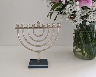 Vintage Hanukkiah, small simple 9 branch candlestick, candelabrum for Hanukkah, Jewish artifact for home, vintage gift for Jewish family