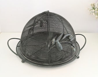 Large French Wire Mesh Dome And Rack Cloche Bell Cheese Dome Vintage Round Cake Cooling Rack Food Cover with Tray, French Kitchenware gift