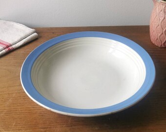 Large French serving bowl, blue and white vintage bowl by languedoc, traditional French country cottage kitchen and dining homeware