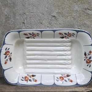 Beautiful antique French serving plate,floral plate, French antique kitchenware for asparagus, farmhouse home gift, cottage core decor